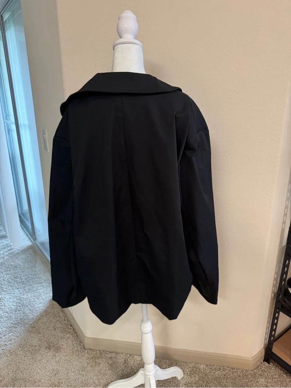 Men's Black Double-Breasted Pea Coat with Wide Shawl Collar